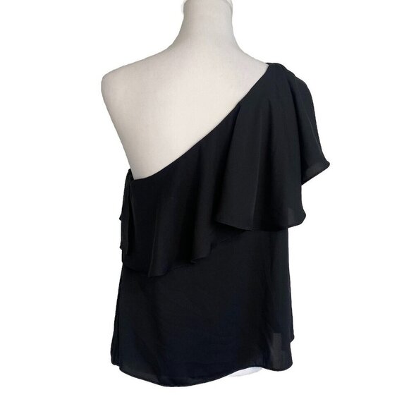 Amanda Uprichard One Shoulder Ruffle Black Top Blouse Evening Party Size LARGE - Picture 3 of 8